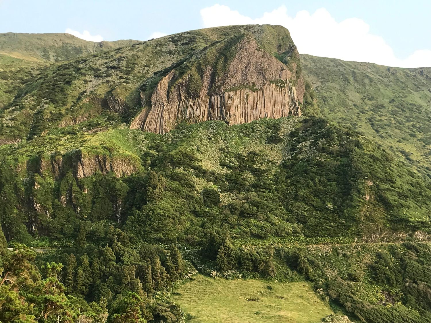 A Rocha dos Bordões, colunas de basalto na encosta da Ilha das Flores
